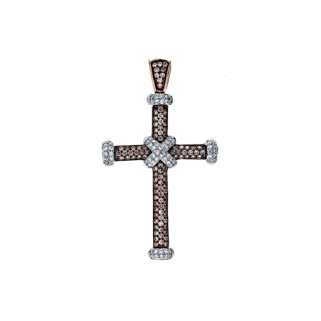 18K Rose Gold Cross Diamond Pendant
