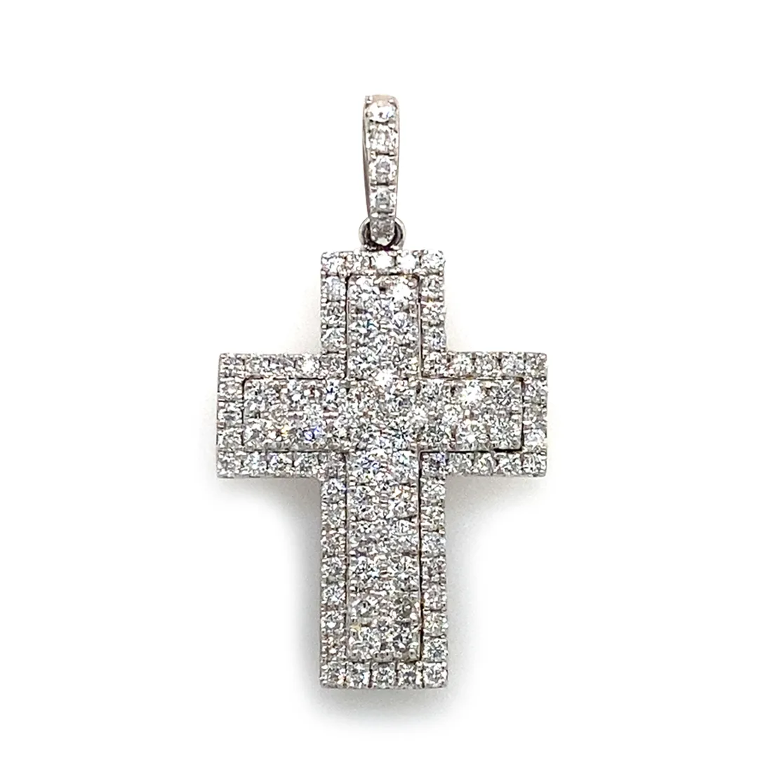 18K White Gold Diamond Cross Pendant