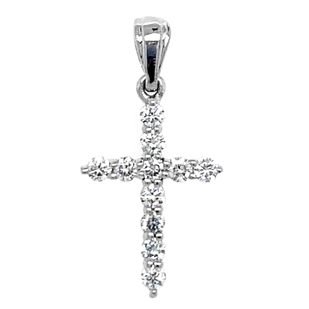 18K White Gold Diamond Cross Pendant