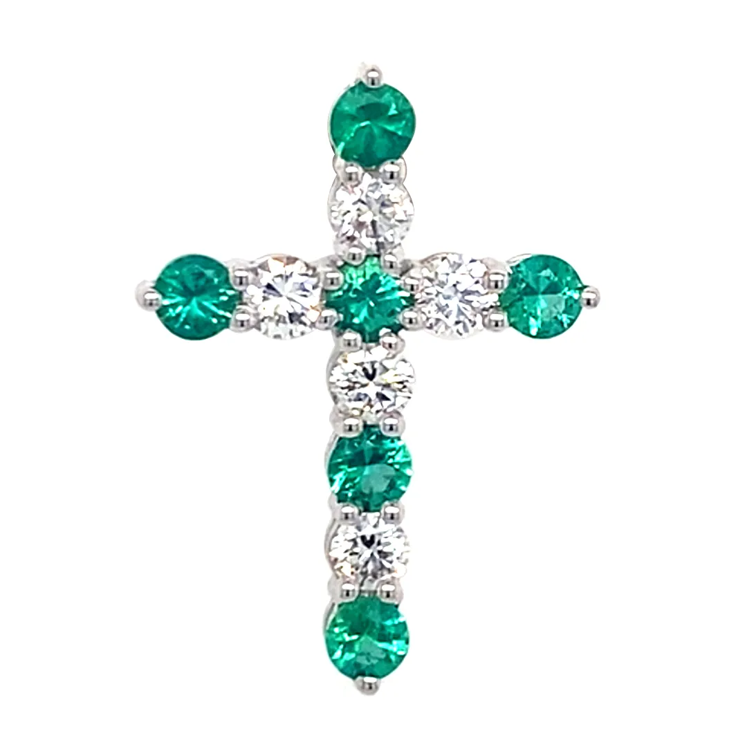 18K White Gold Emerald Cross Pendant