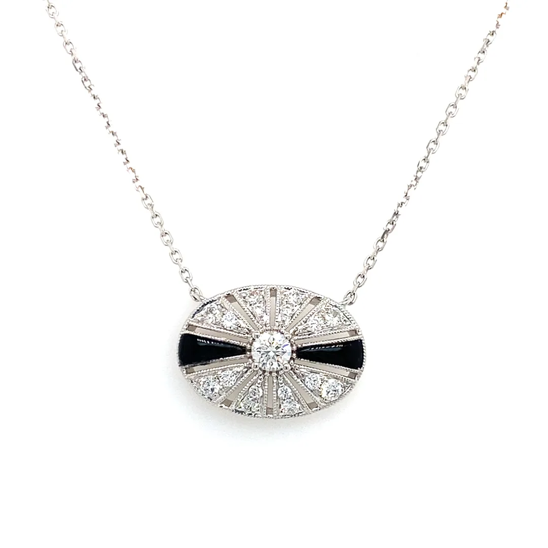 18K White Gold Onyx Necklace