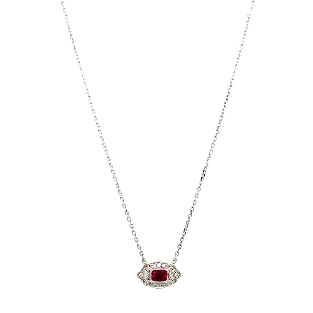 18K White Gold Ruby Necklace