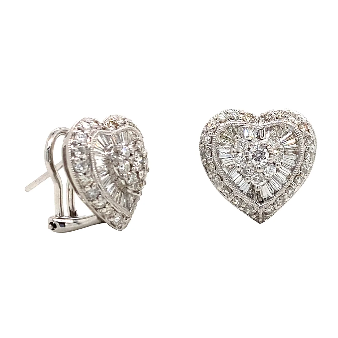 18K White Gold Diamond Heart Earrings