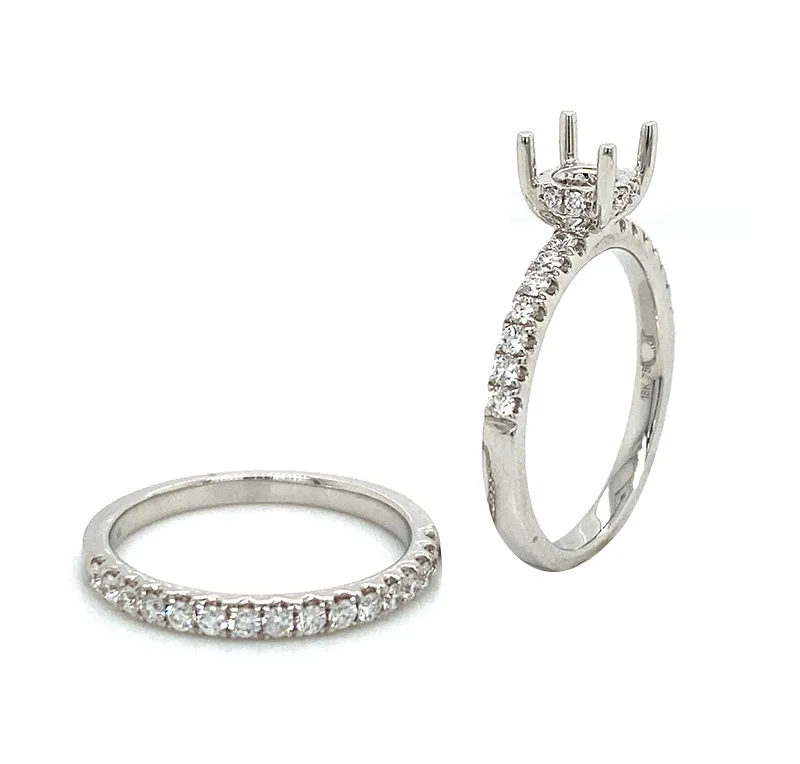 18K White Gold Semi Mount Set Ring