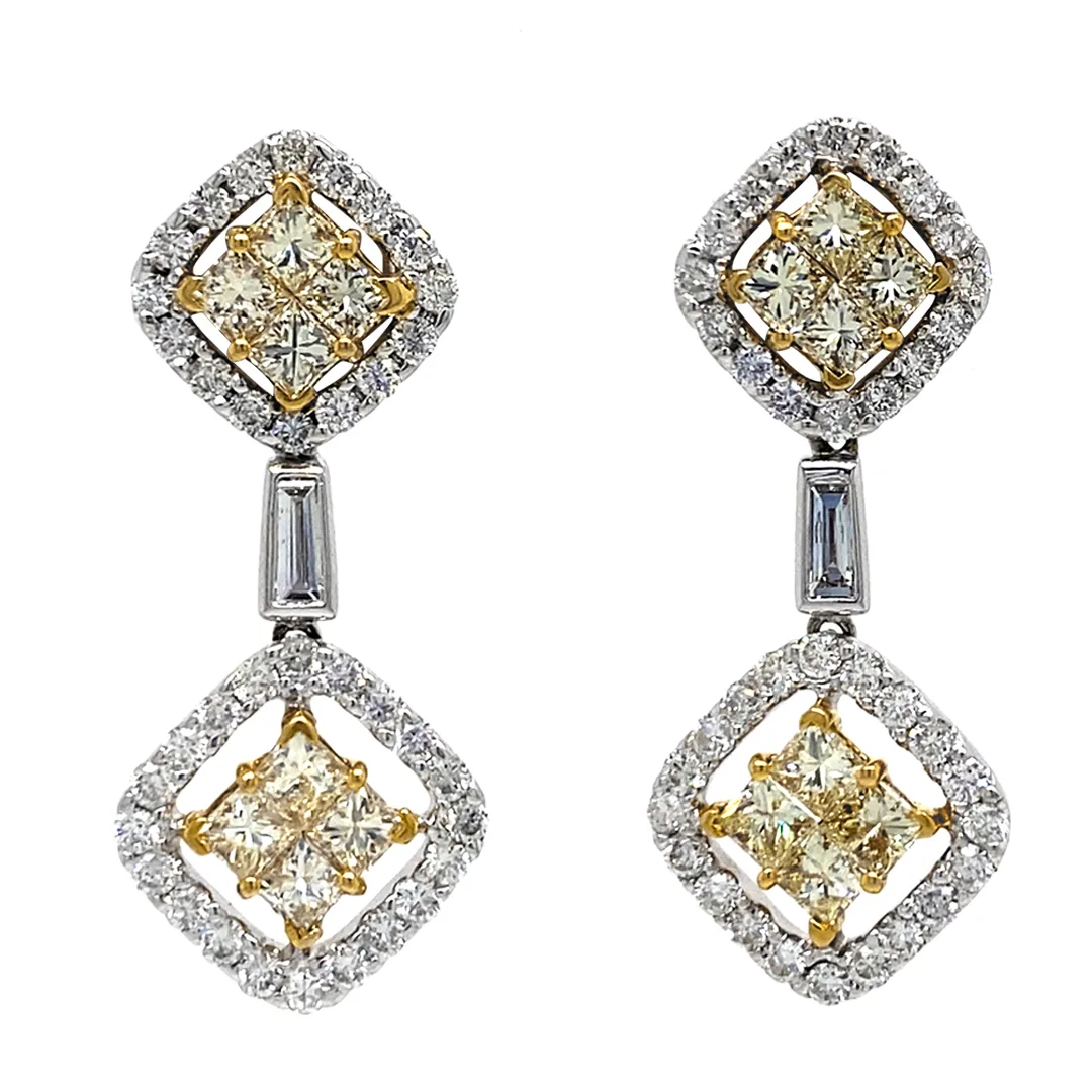 18K Two-Tone Gold Yellow Diamond Earrings