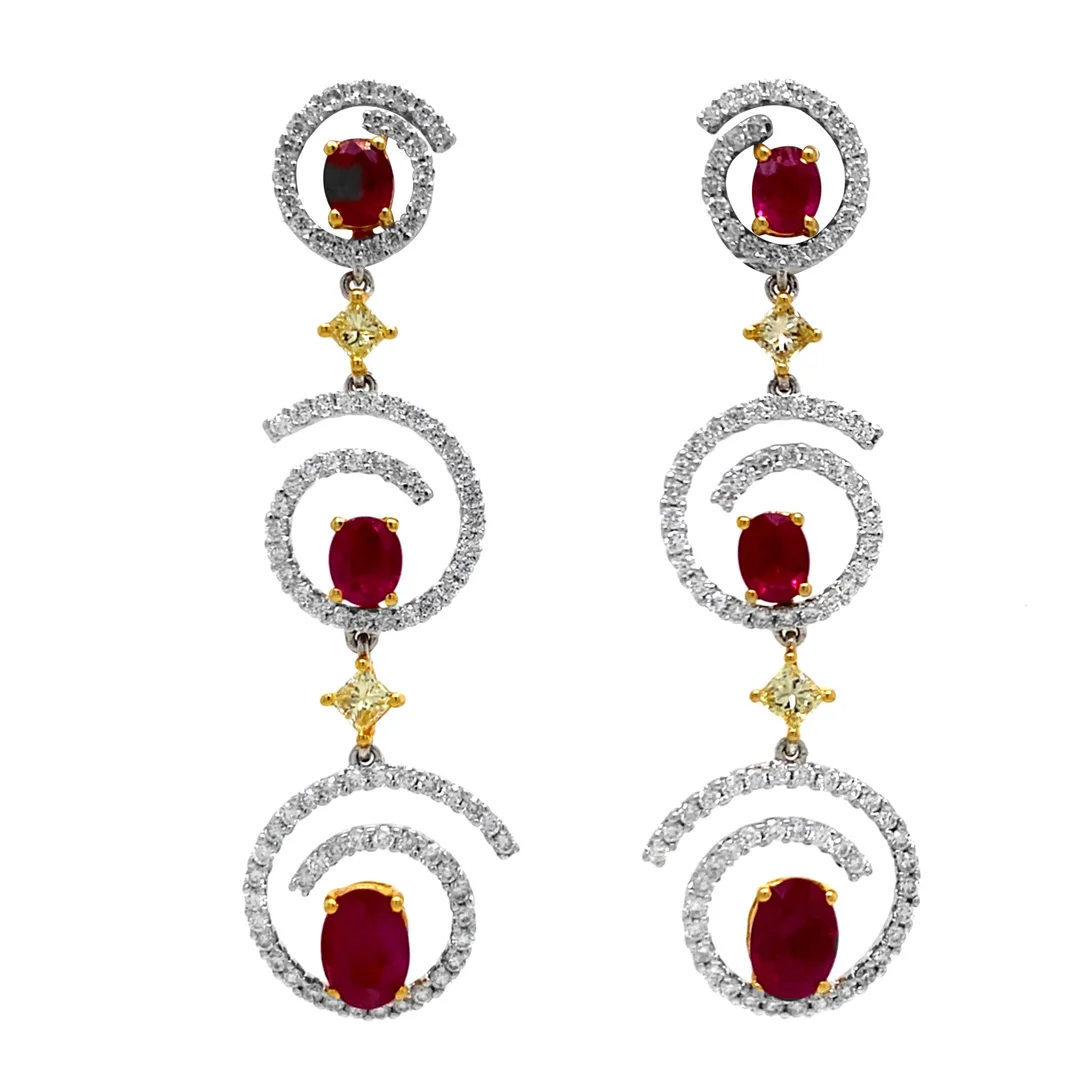 18K Two-Tone Ruby Earrings