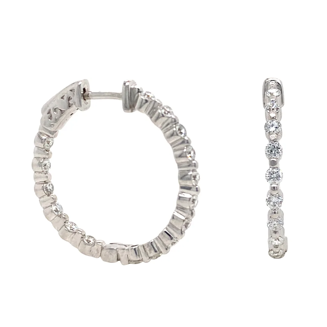 18K White Gold Diamond Hoop Earrings
