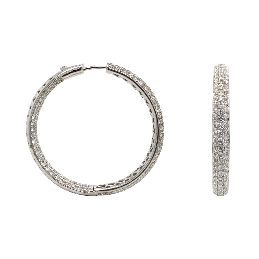 18K White Gold Diamond Hoop Earrings