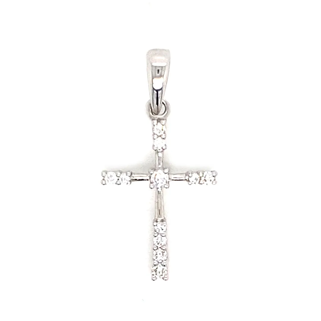 18K White Gold Diamond Cross Pendant