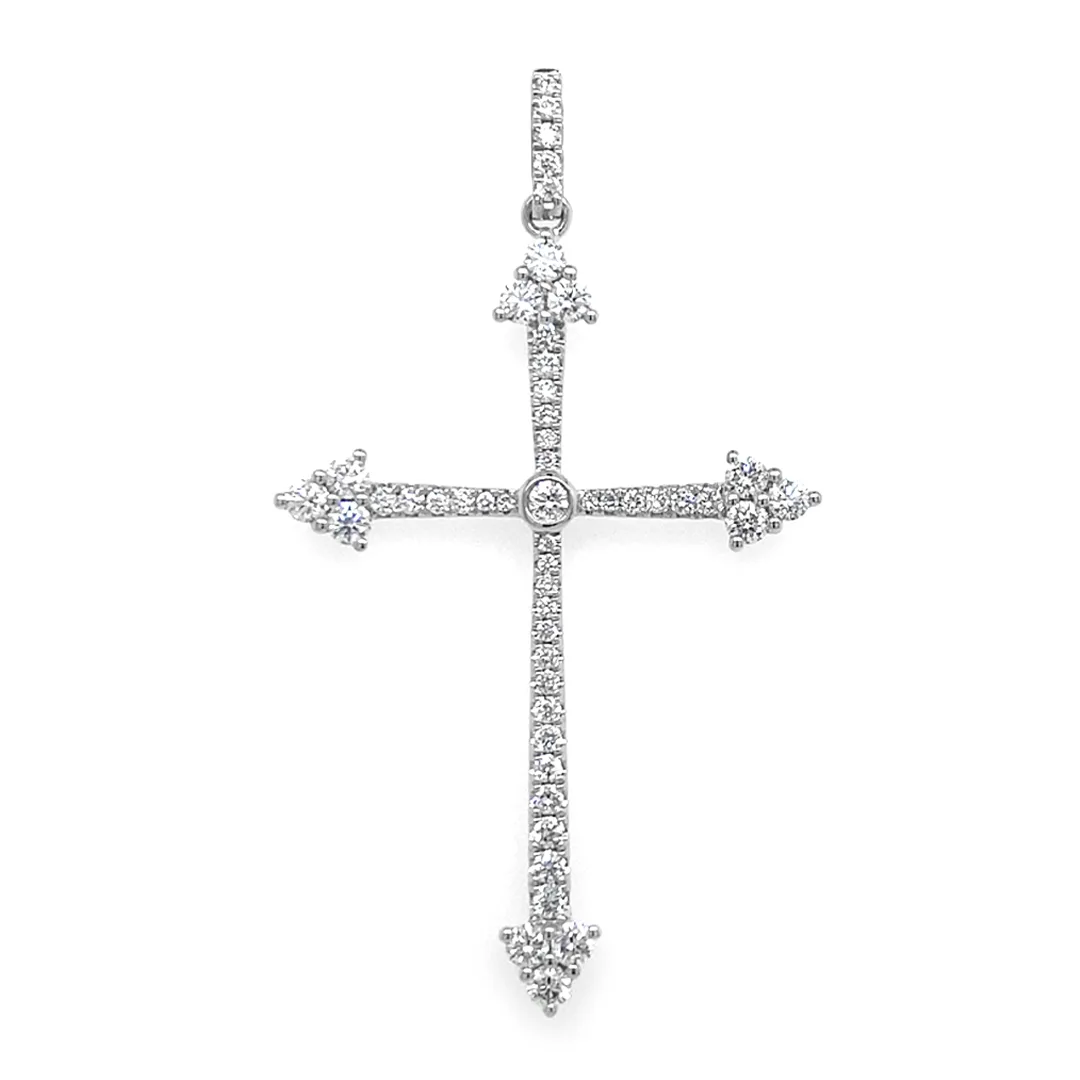 18K White Gold Diamond Cross Pendant