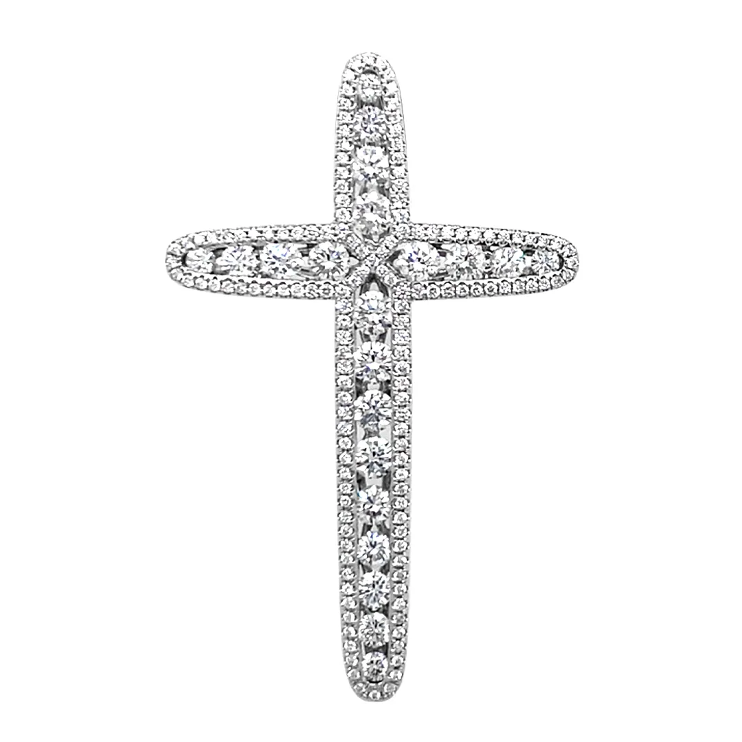 18K White Gold Diamond Cross Pendant