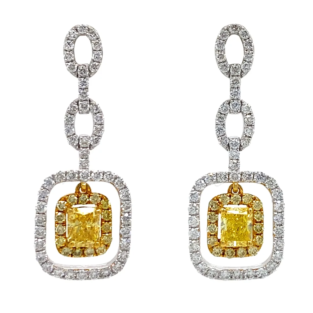 18K Two-Tone Yellow Diamond Earrings