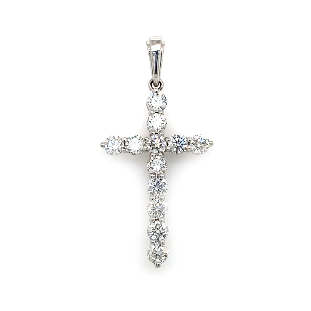 18K White Gold Diamond Cross Pendant