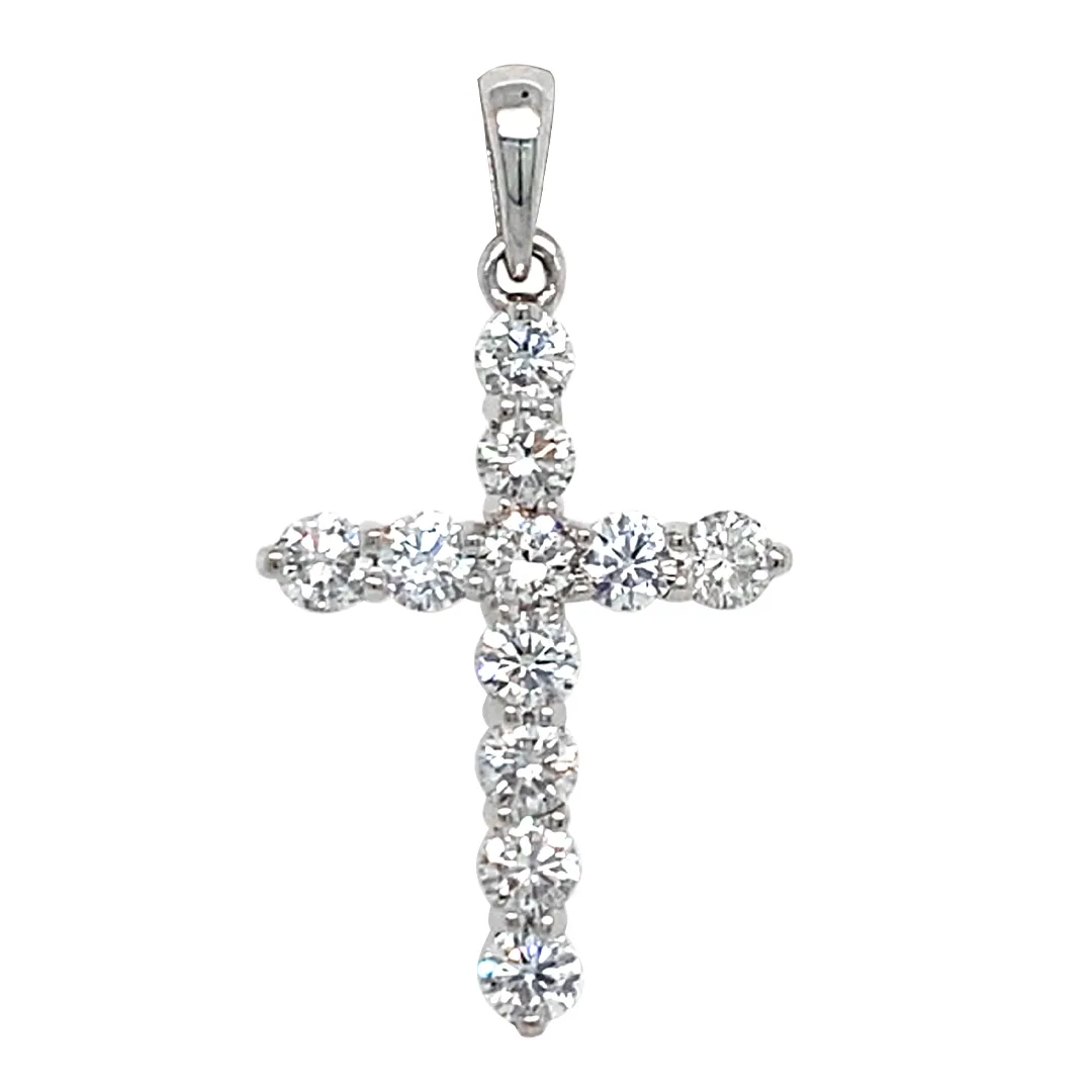 18K White Gold Diamond Cross Pendant