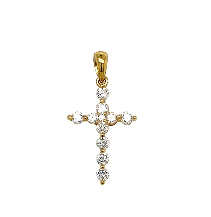 18K Yellow Gold Cross Diamond Pendant