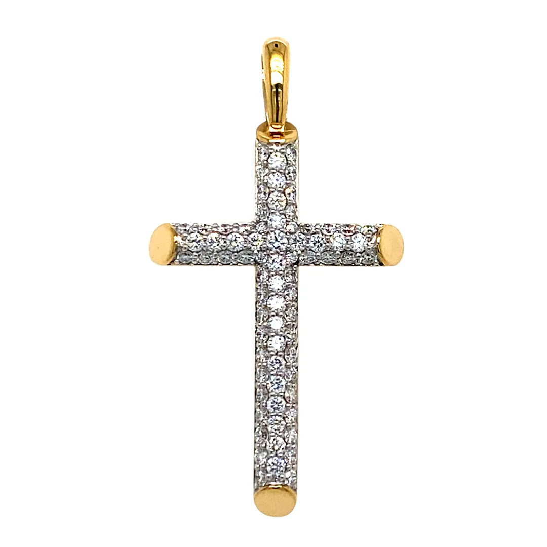 18K Yellow Gold Diamond Cross Pendant