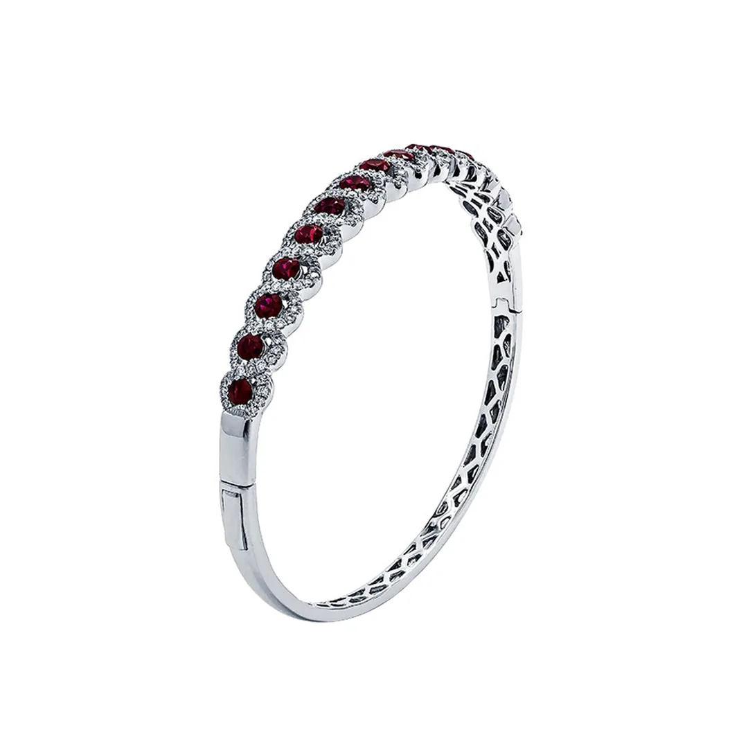 18K White Gold Ruby Bangle