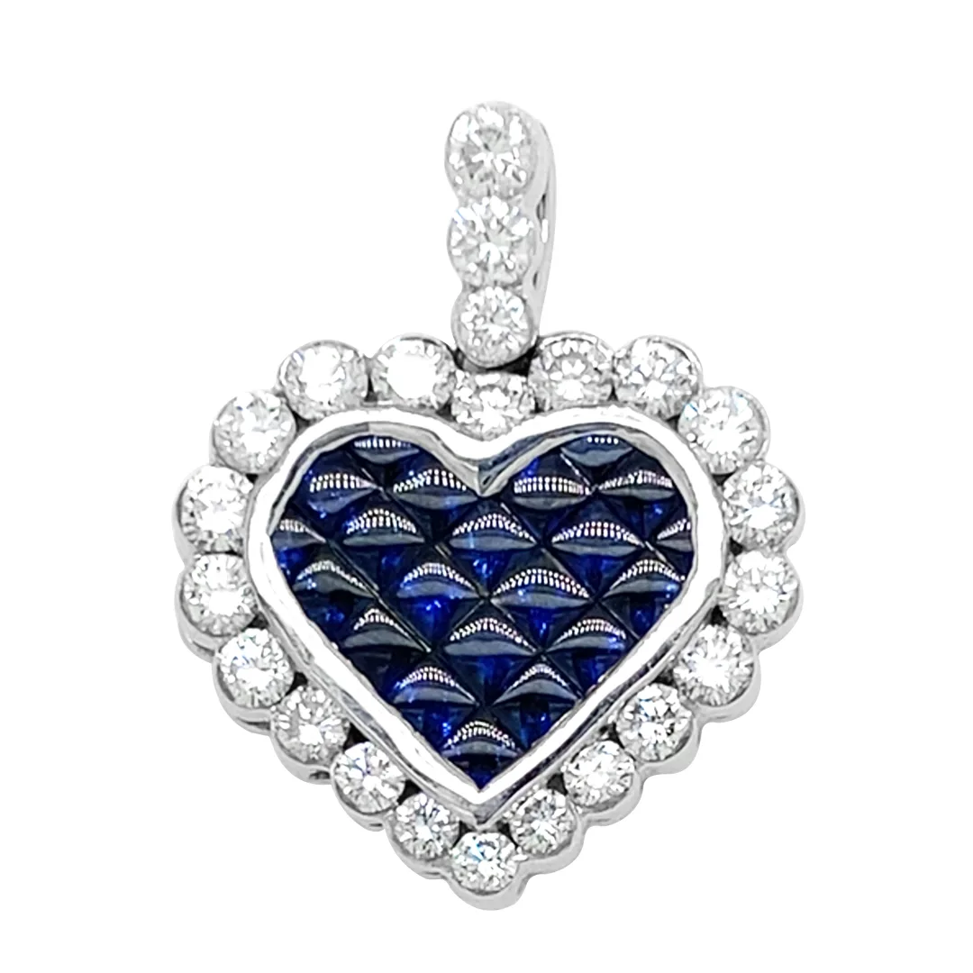 18K White Gold Sapphire Heart Pendant