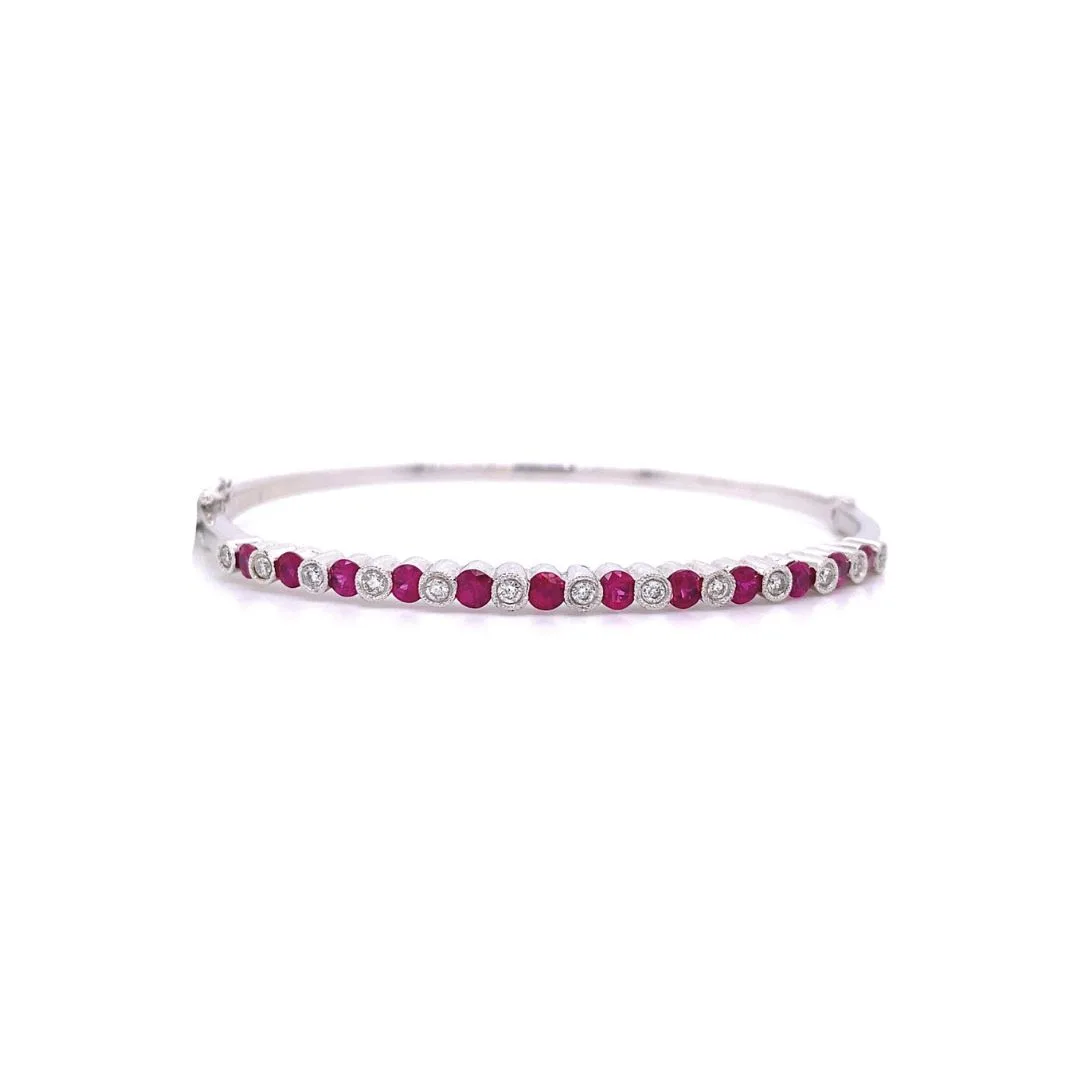 18K White Gold Ruby Bangle
