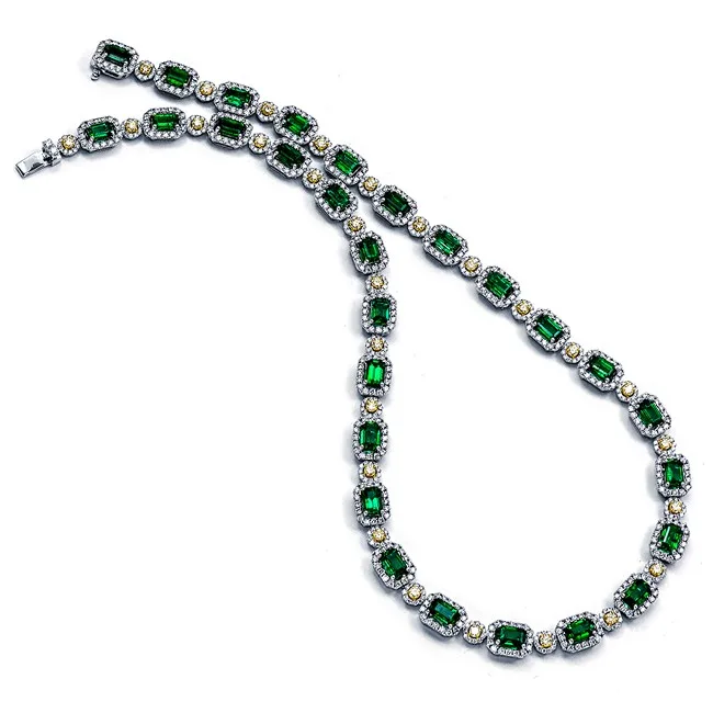 18K Two-Tone Gold Emerald Necklace