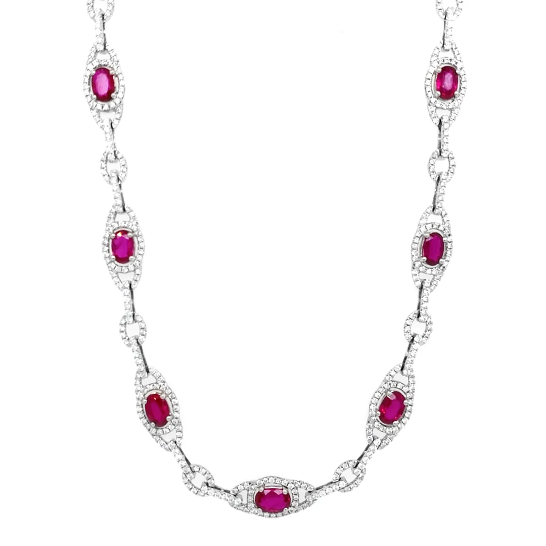 18K White Gold Ruby Necklace