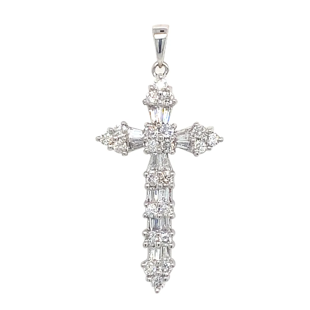 18K White Gold Diamond Cross Pendant