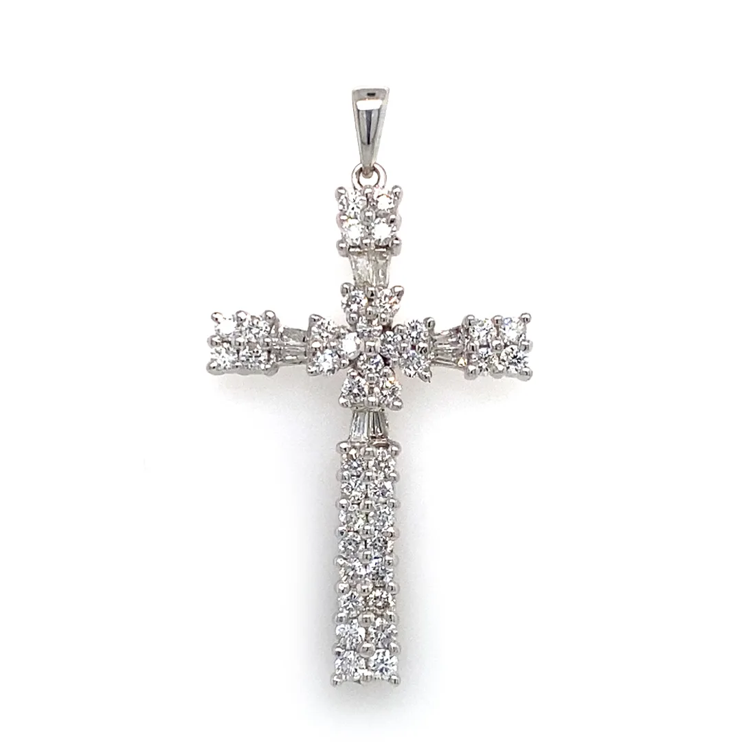 18K White Gold Diamond Cross Pendant