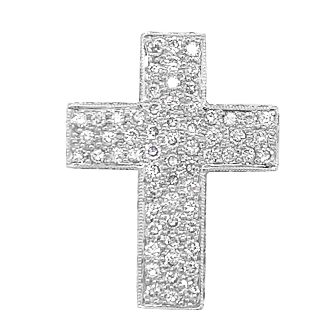 18K White Gold Diamond Cross Pendant