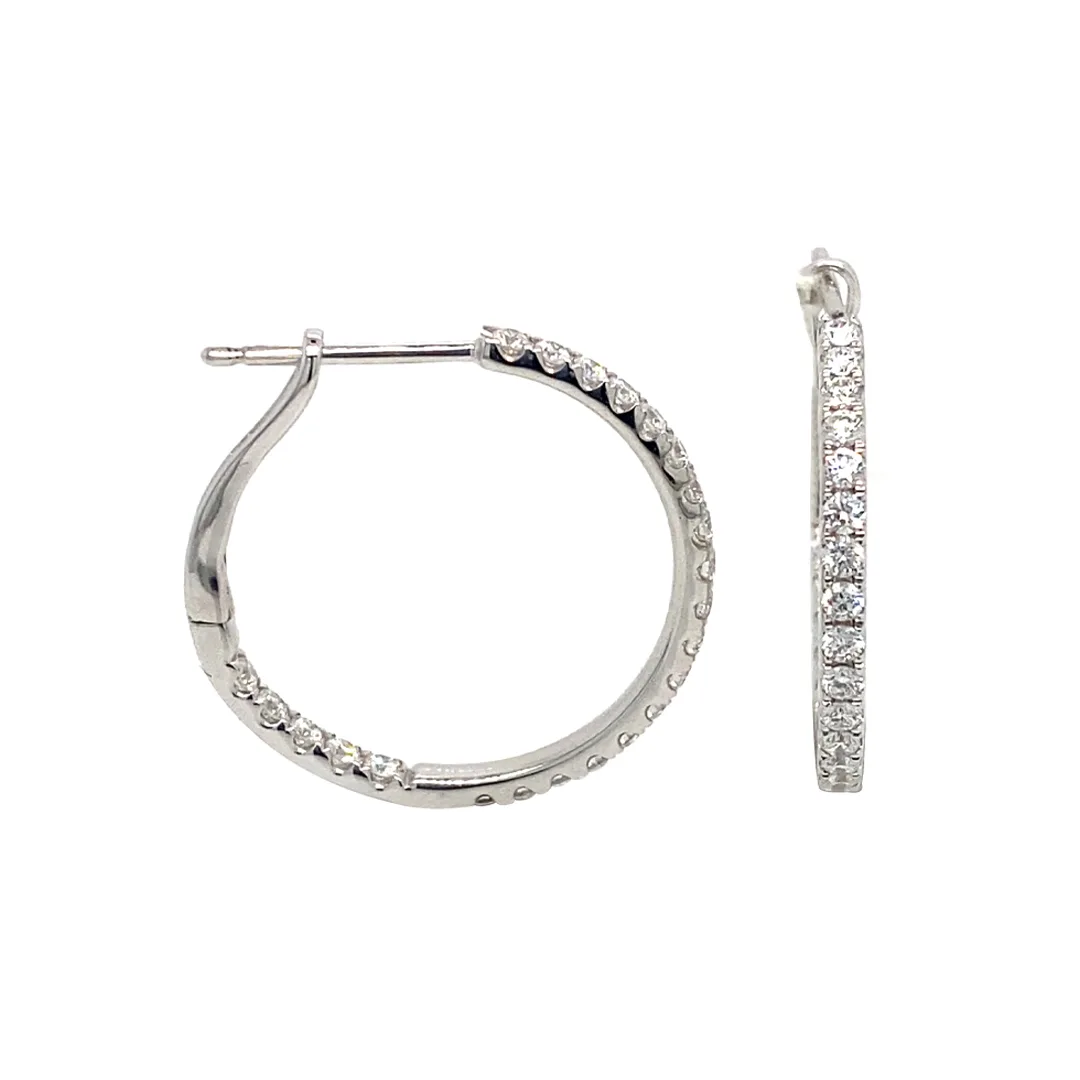18K White Gold Diamond Hoops