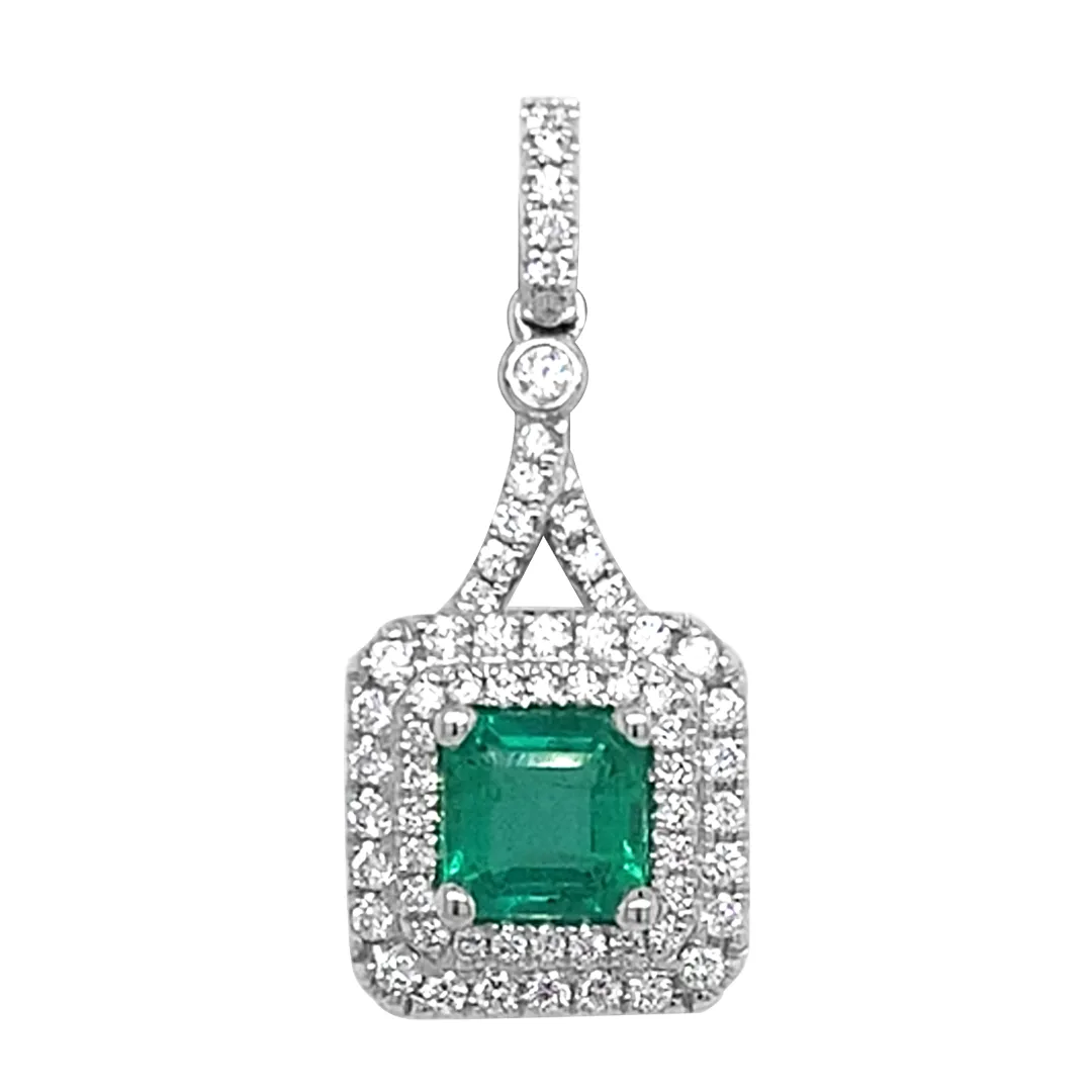 18K White Gold Emerald Pendant