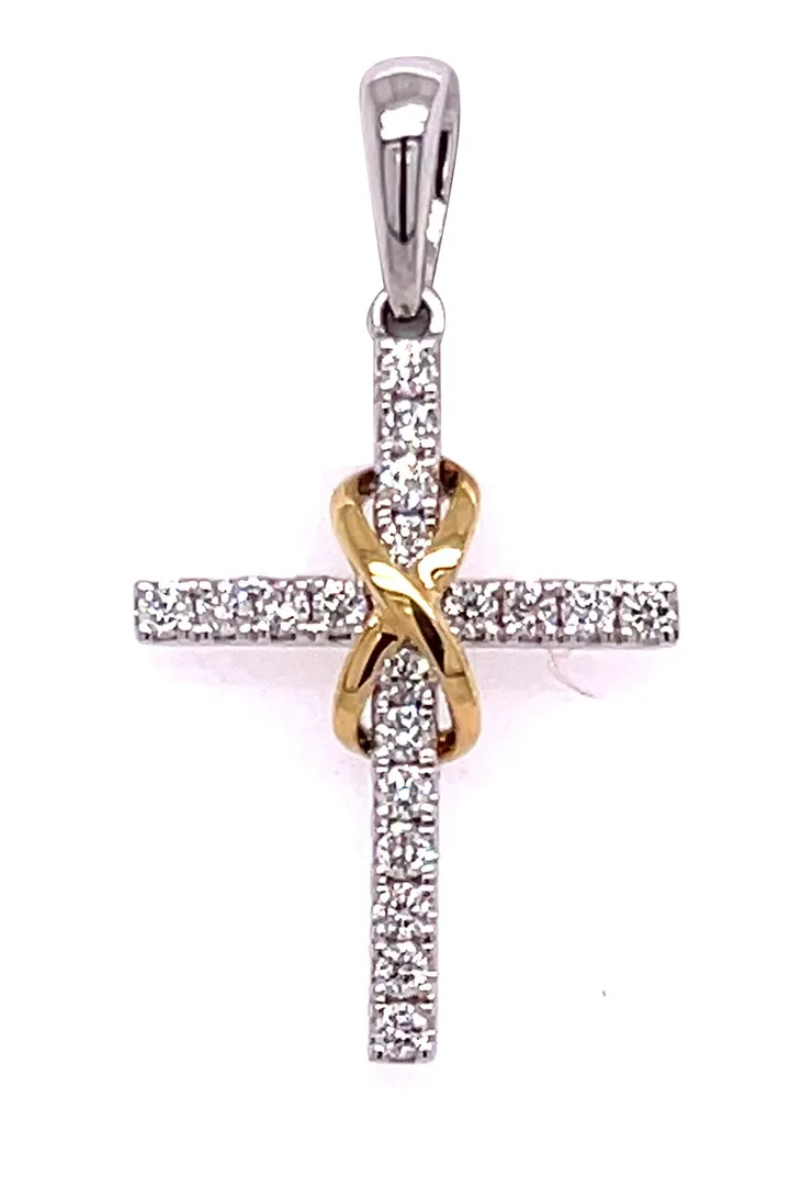 18K Two-Tone Diamond Cross Pendant