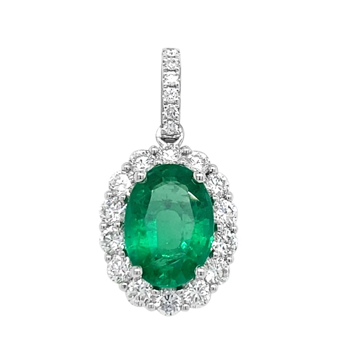 18K White Gold Emerald Pendant
