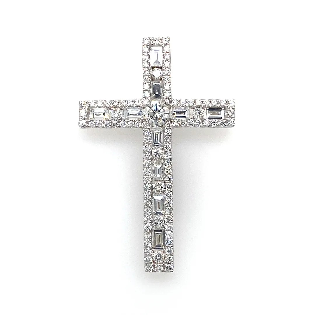 18K White Gold Diamond Cross Pendant