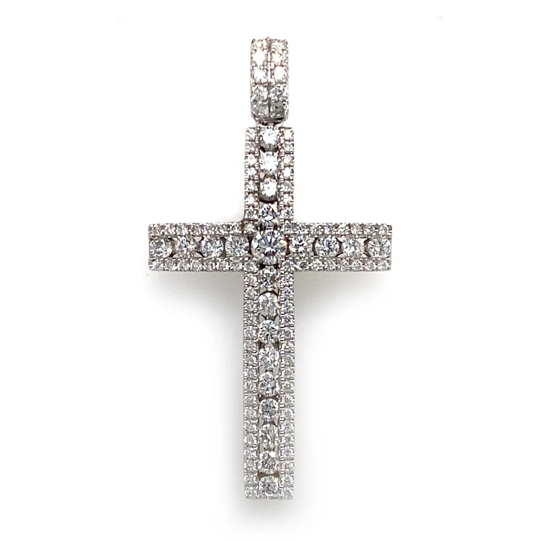 18K White Gold Diamond Cross Pendant