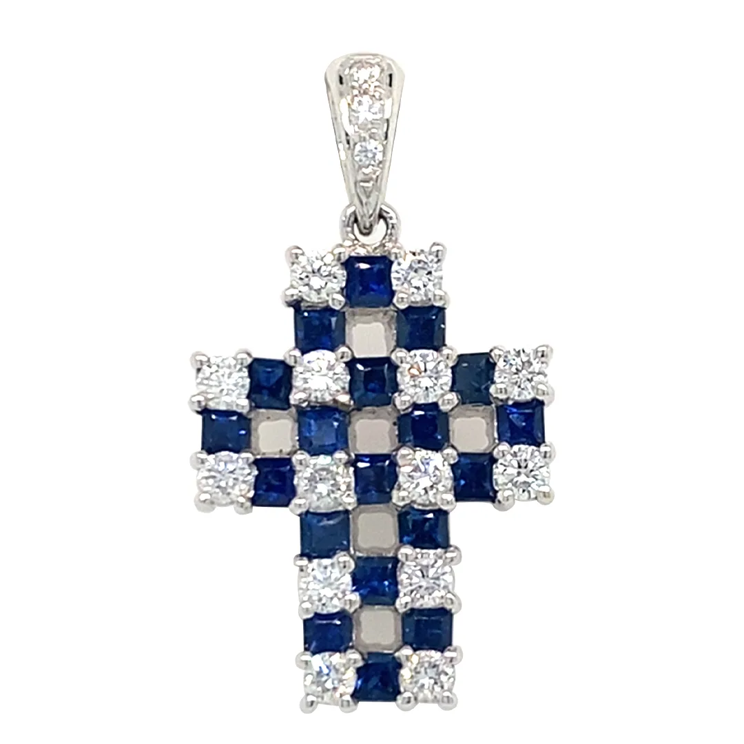 18K White Gold Sapphire Cross Pendant