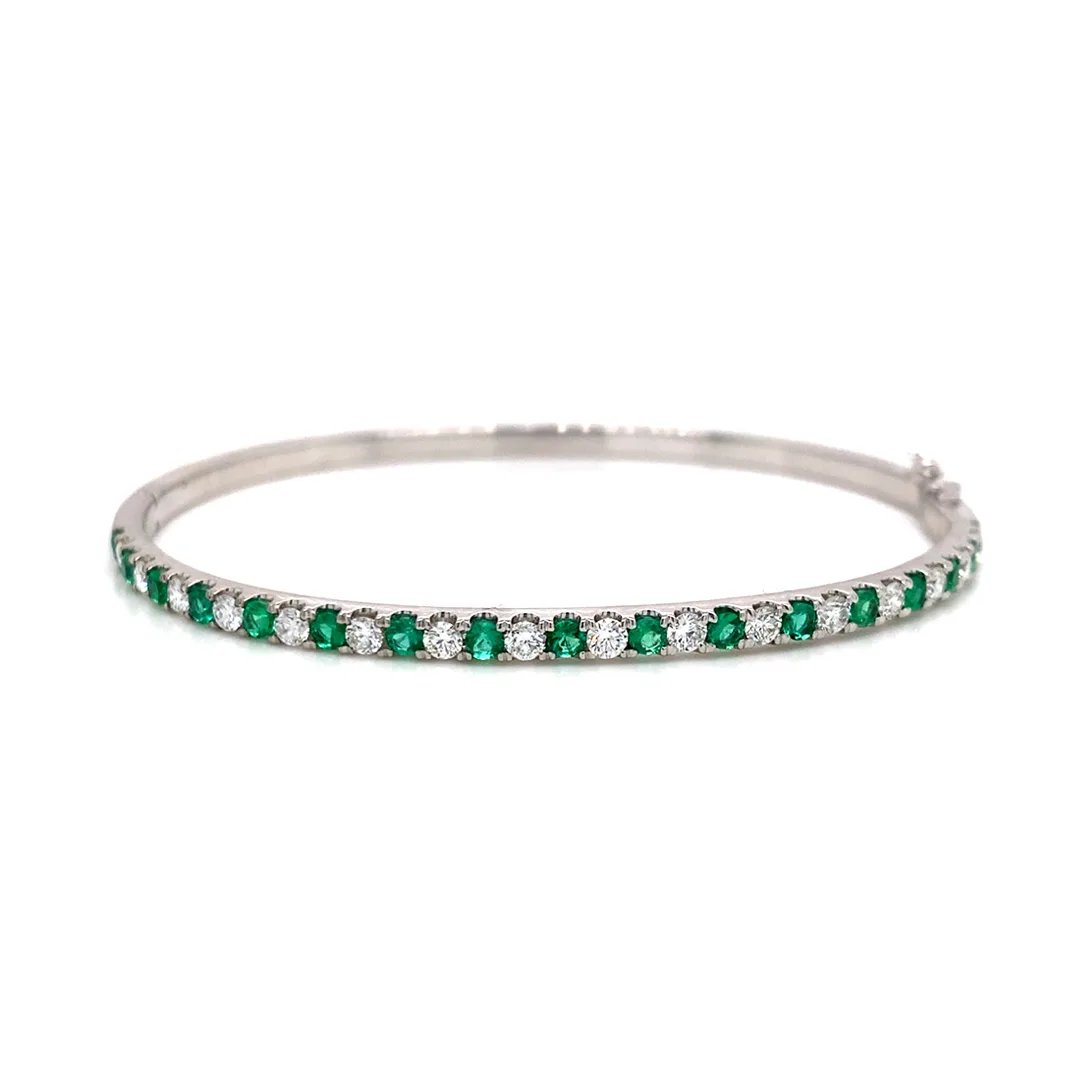 18K White Gold Emerald Bangle