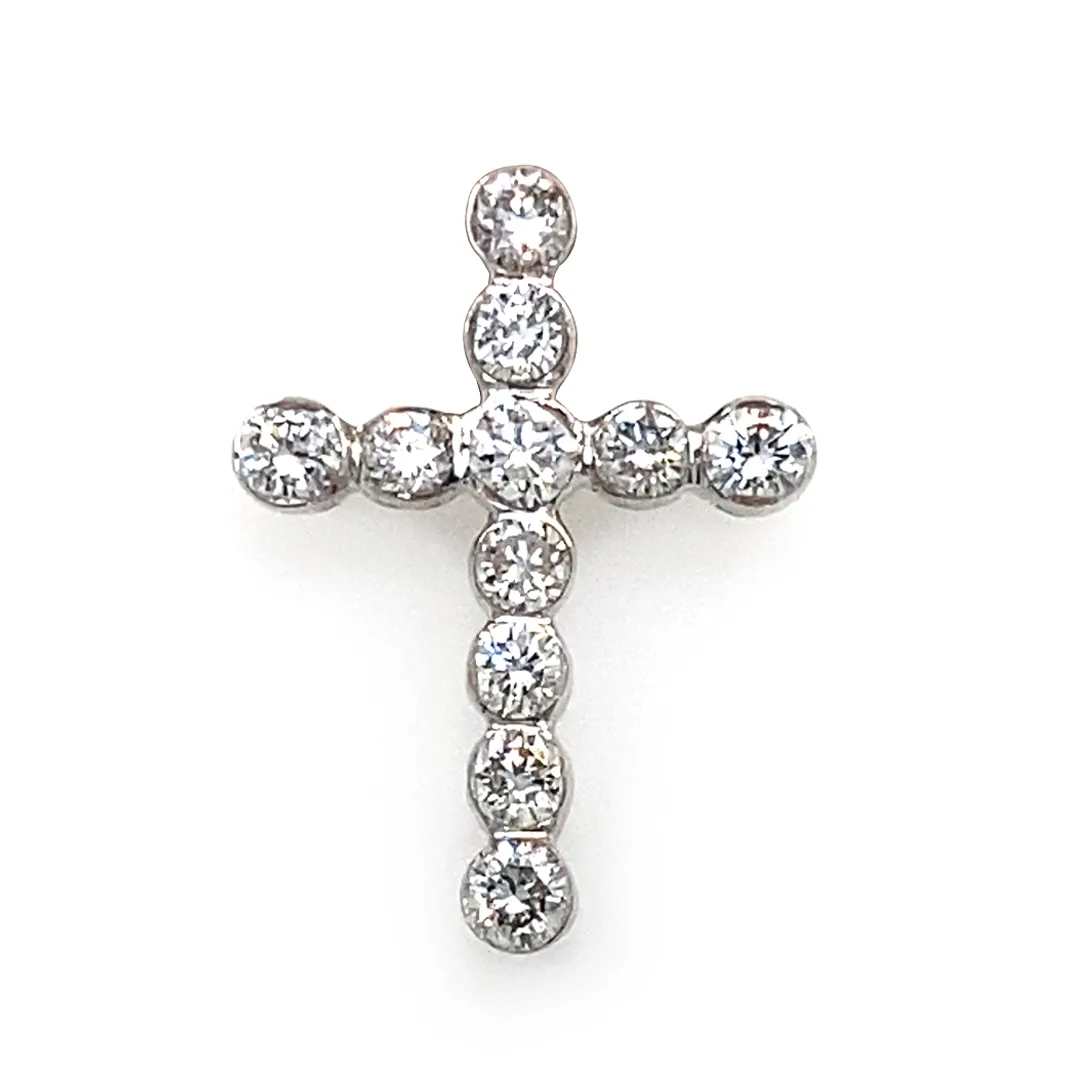 18K White Gold Diamond Cross Pendant