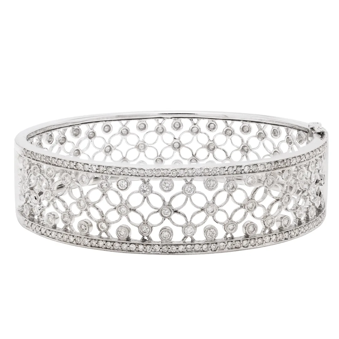 14K White Gold Diamond Bangle