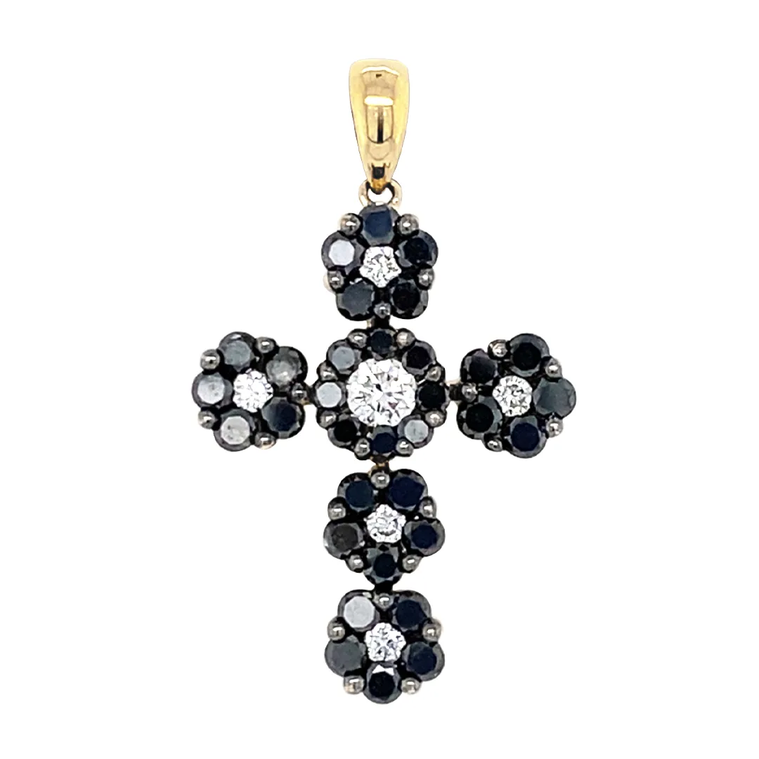 18K Rose Gold Black Diamond Cross Pendant