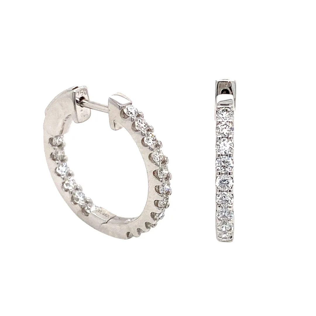 18K White Gold Diamond Hoop Earrings
