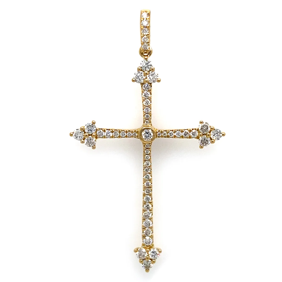 18K Yellow Gold Diamond Cross Pendant