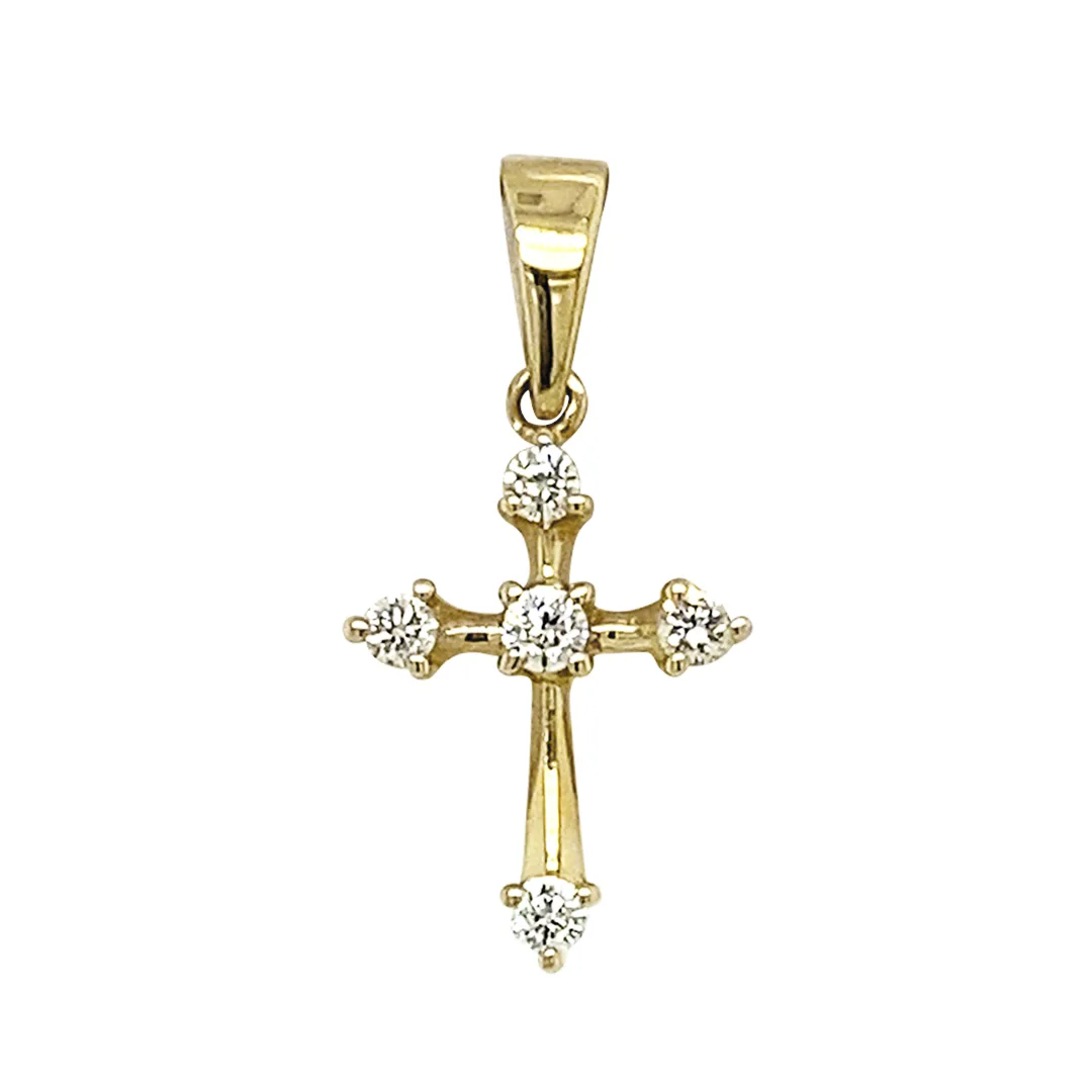 18K Yellow Gold Diamond Cross Pendant