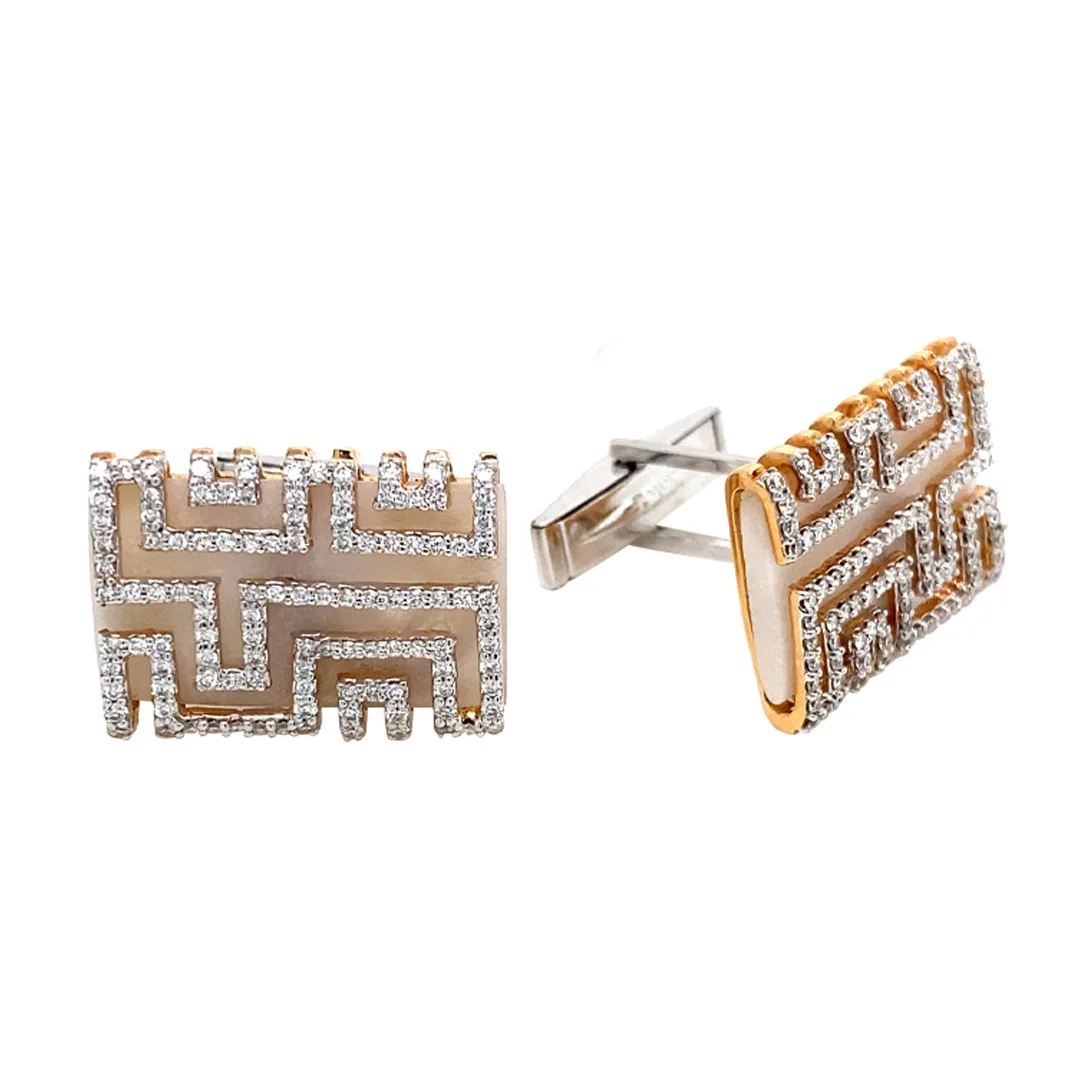 18K Two-Tone White Agate Cufflinks
