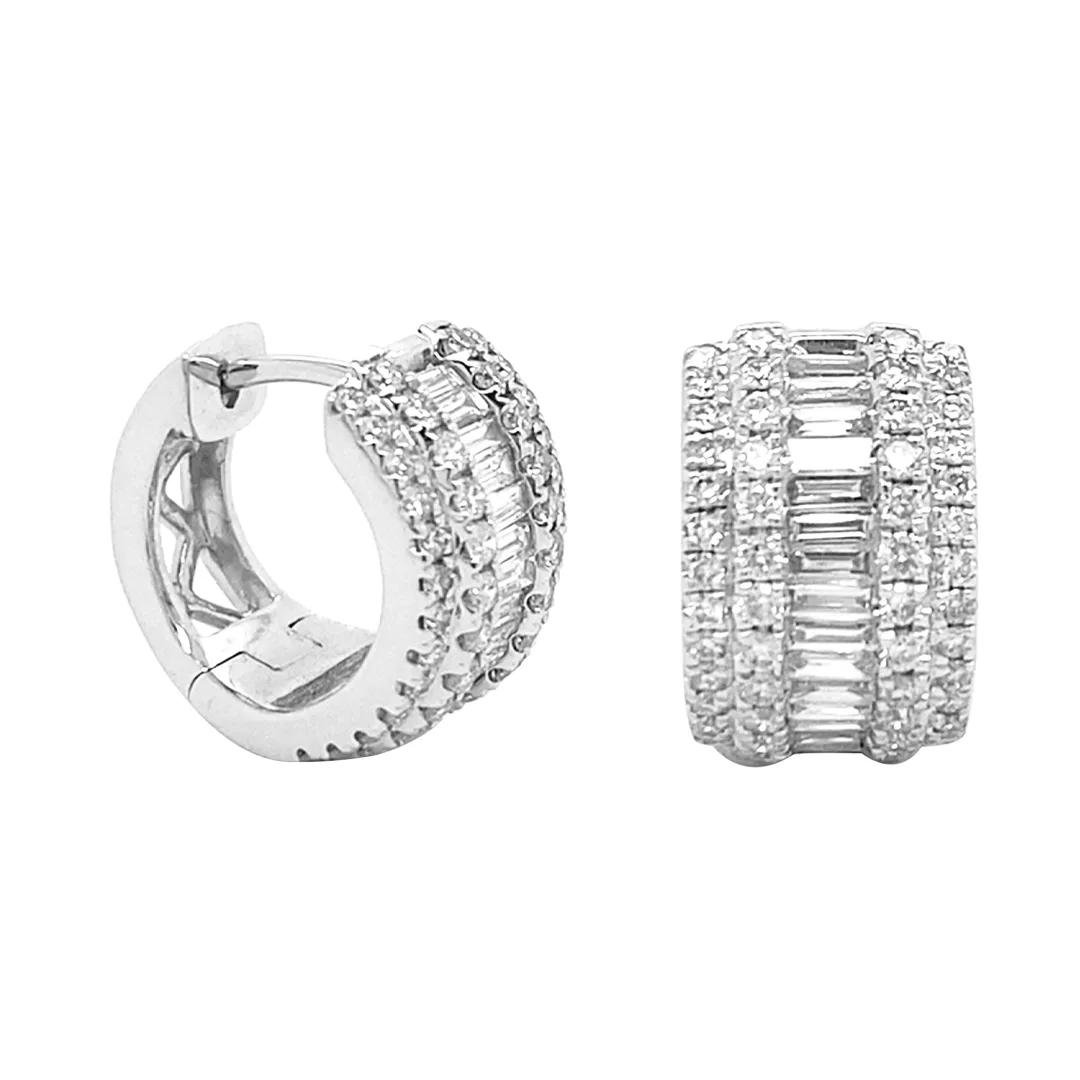 18K White Gold Diamond Huggie Earrings