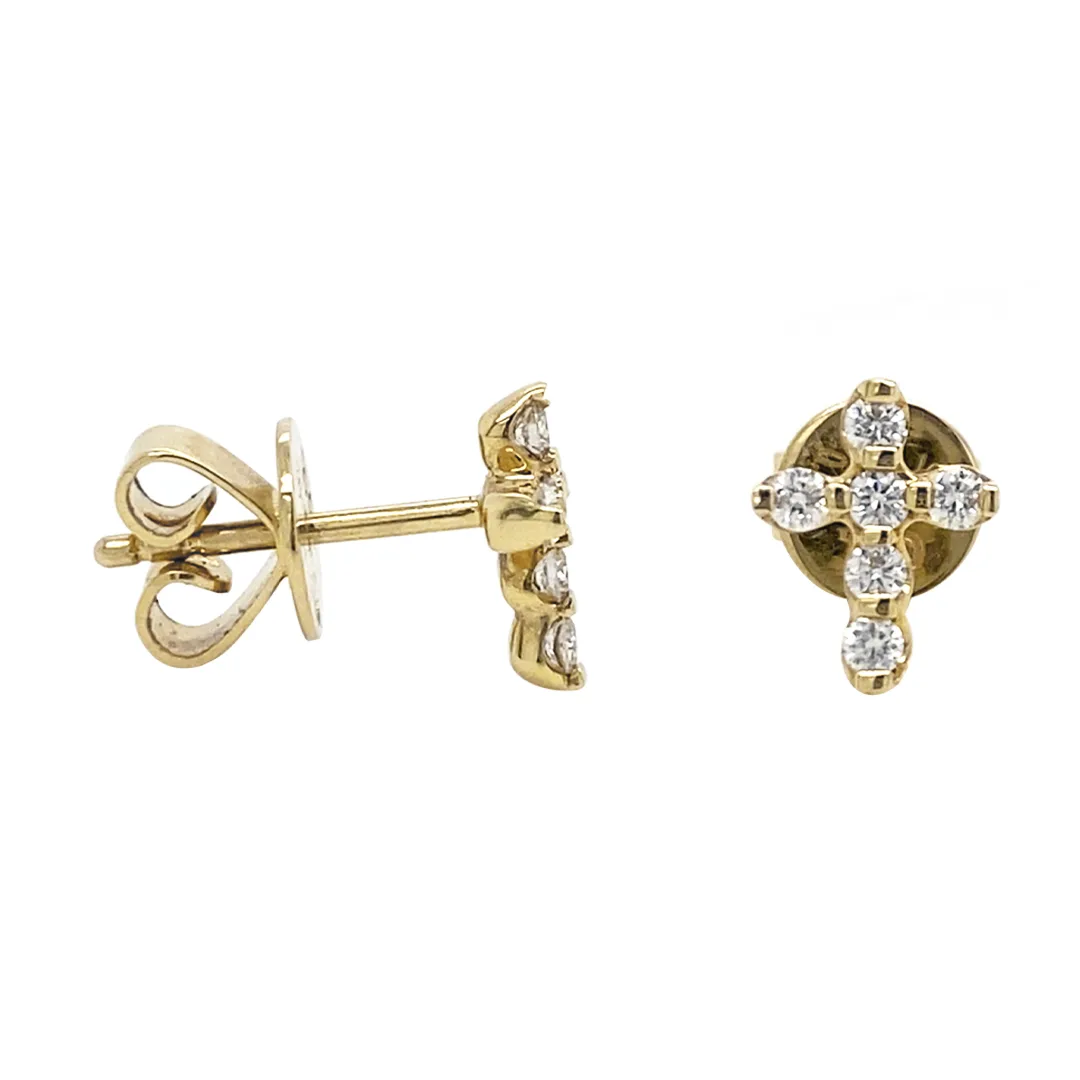 18K Yellow Gold Diamond Cross Earrings