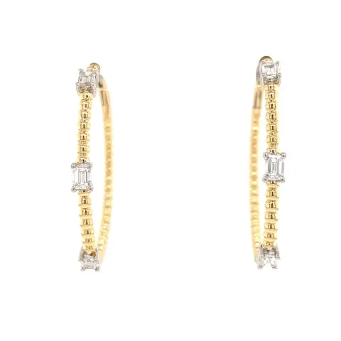 18K Two-Tone Hoop Diamond Earrings