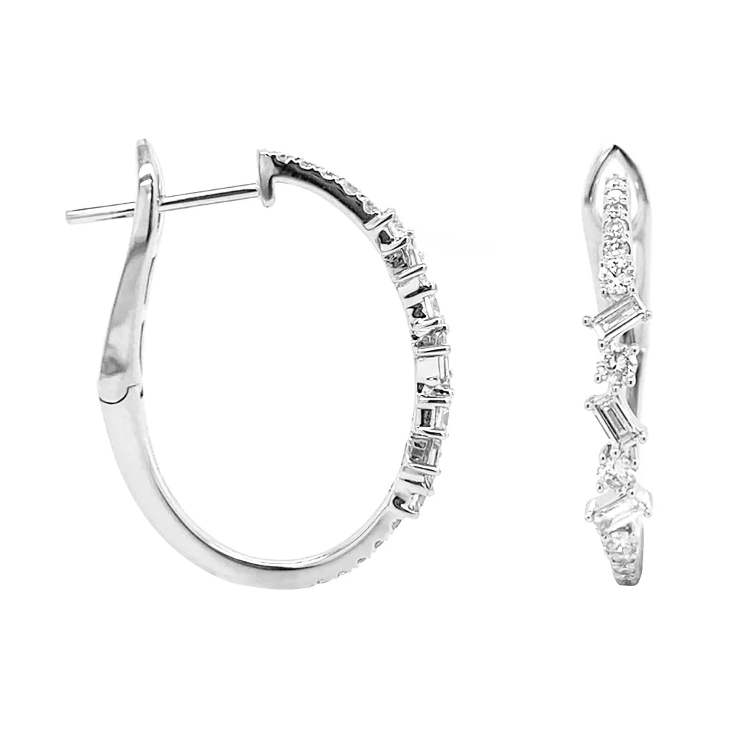 18K White Gold Diamond Hoop Earrings