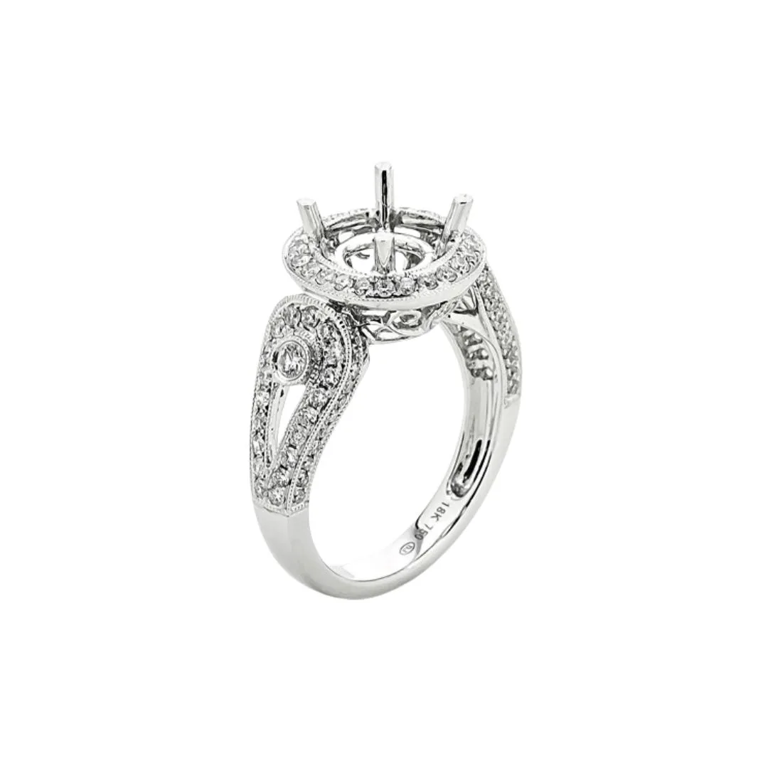 18K White Gold Semi Mount Ring