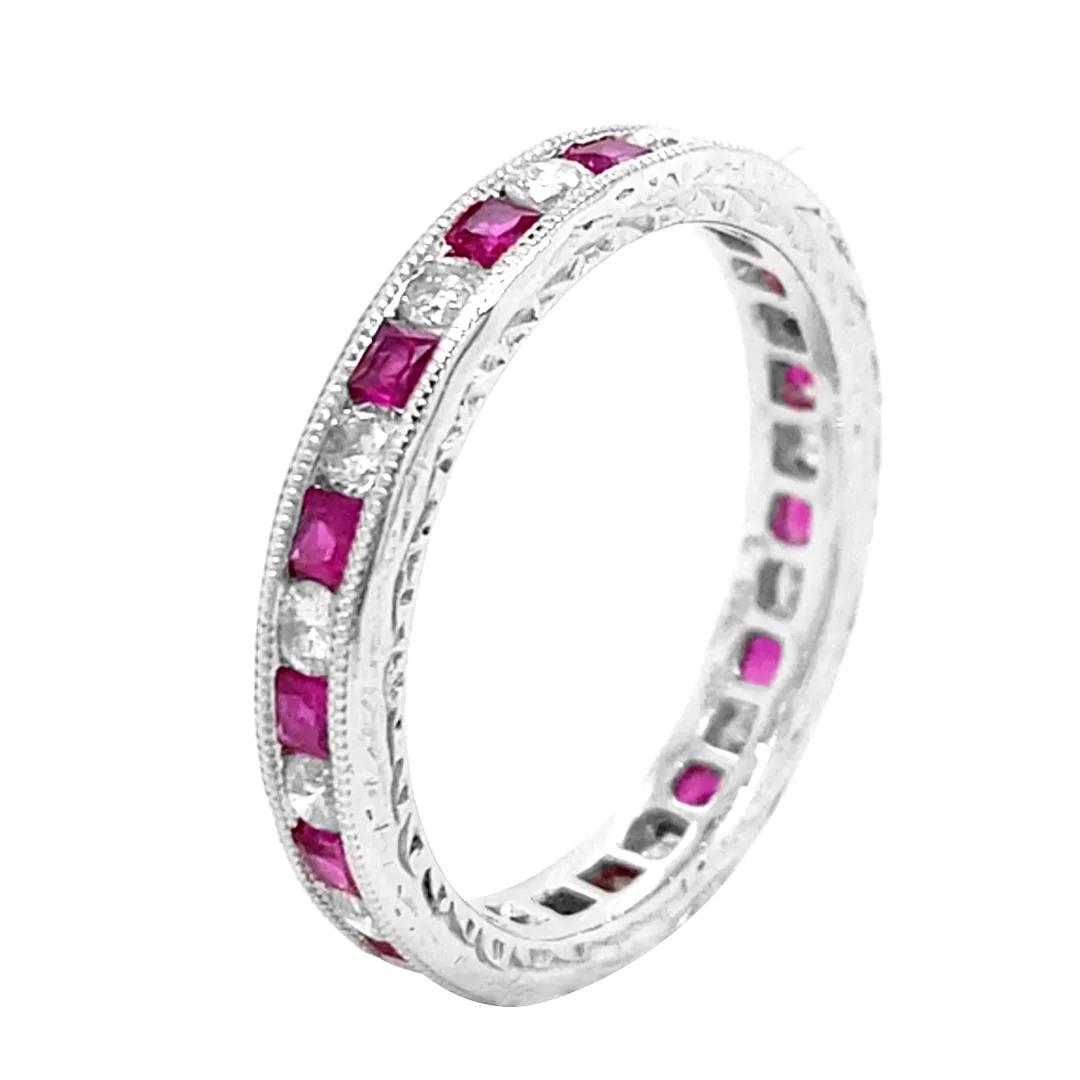 18K White Gold Ruby Band