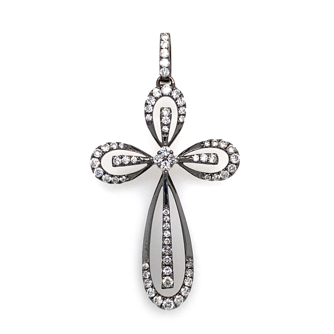 18K Black Rhodium Diamond Cross Pendant